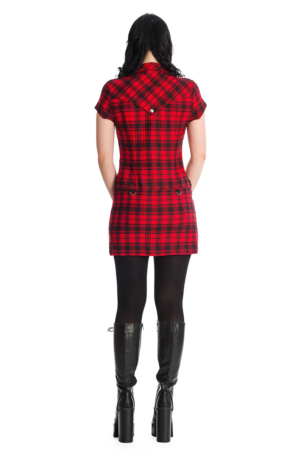 Banned Tartan Nights Mini Dress in Red Tartan