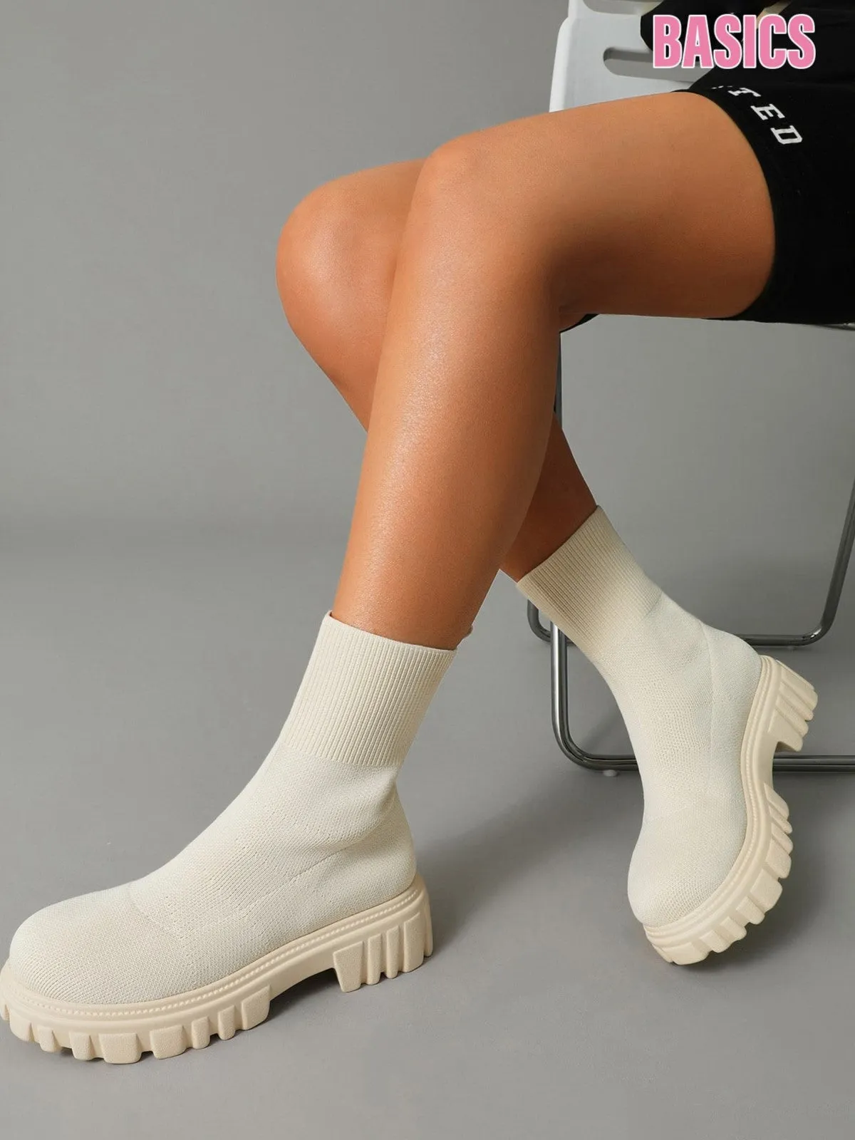 Basic Minimalist Knit Platform Sock Boots