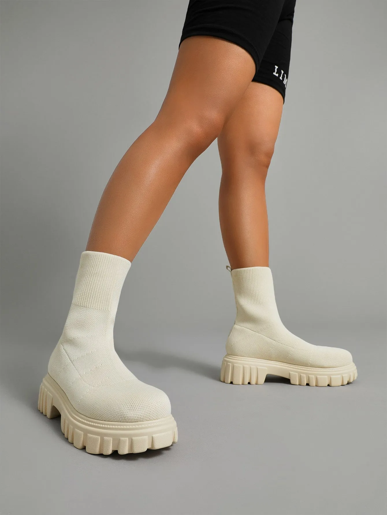 Basic Minimalist Knit Platform Sock Boots