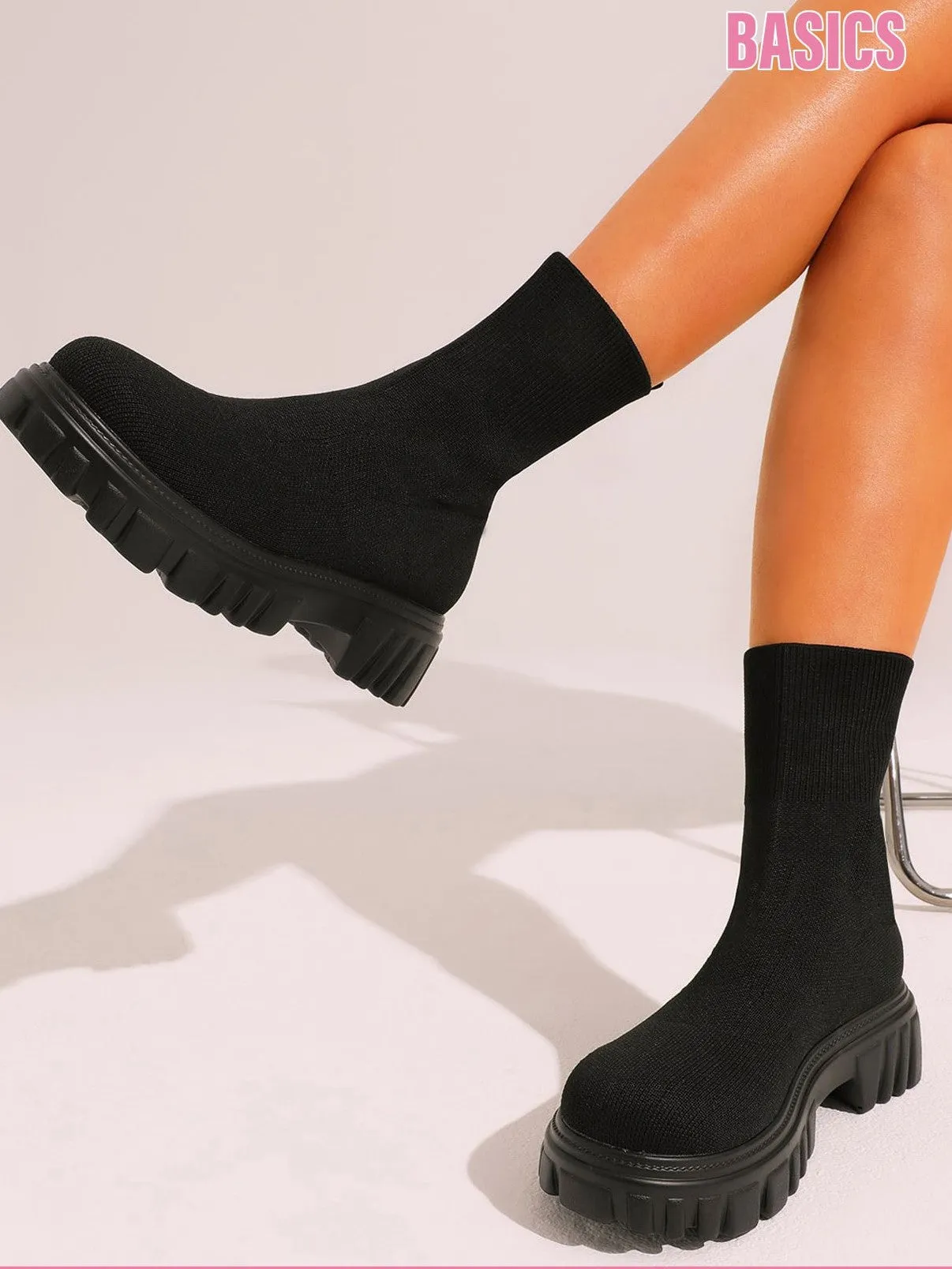 Basic Minimalist Knit Platform Sock Boots