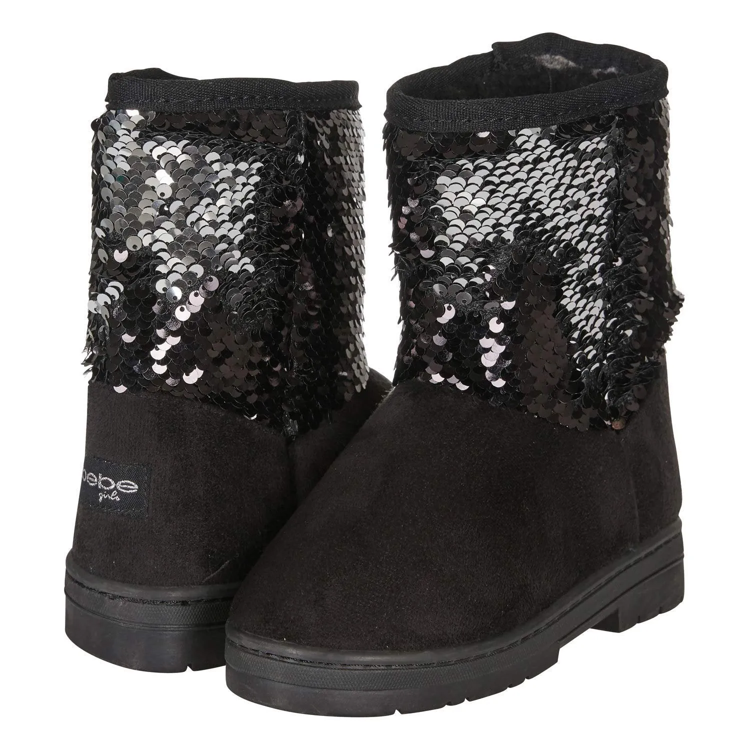 bebe Toddler Girls Winter Boots Sequined Shaft Slip-On Mid-Calf Fashion Shoes