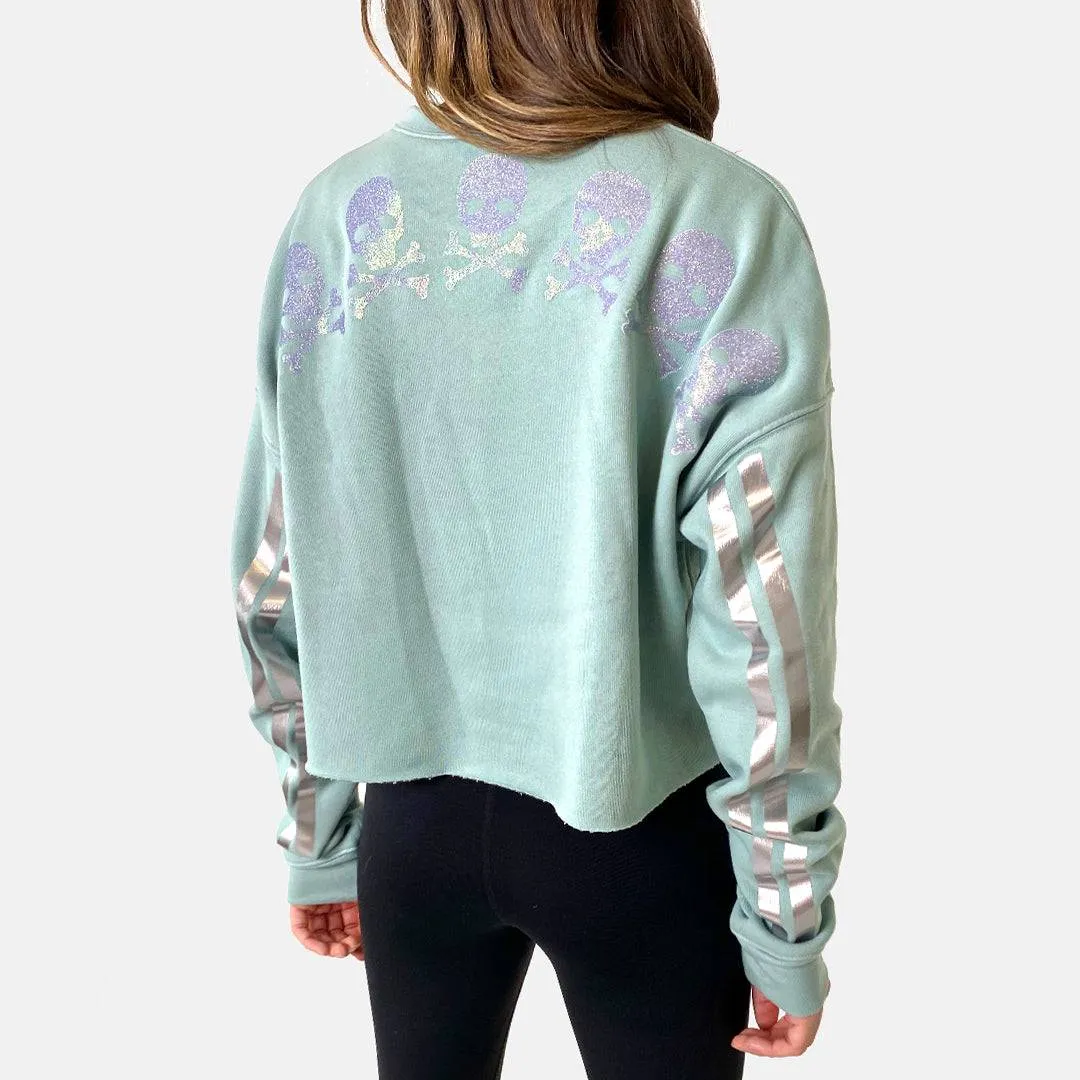 Bell Seaglass Crewneck Sweatshirt with Iridescent Glitter Skulls