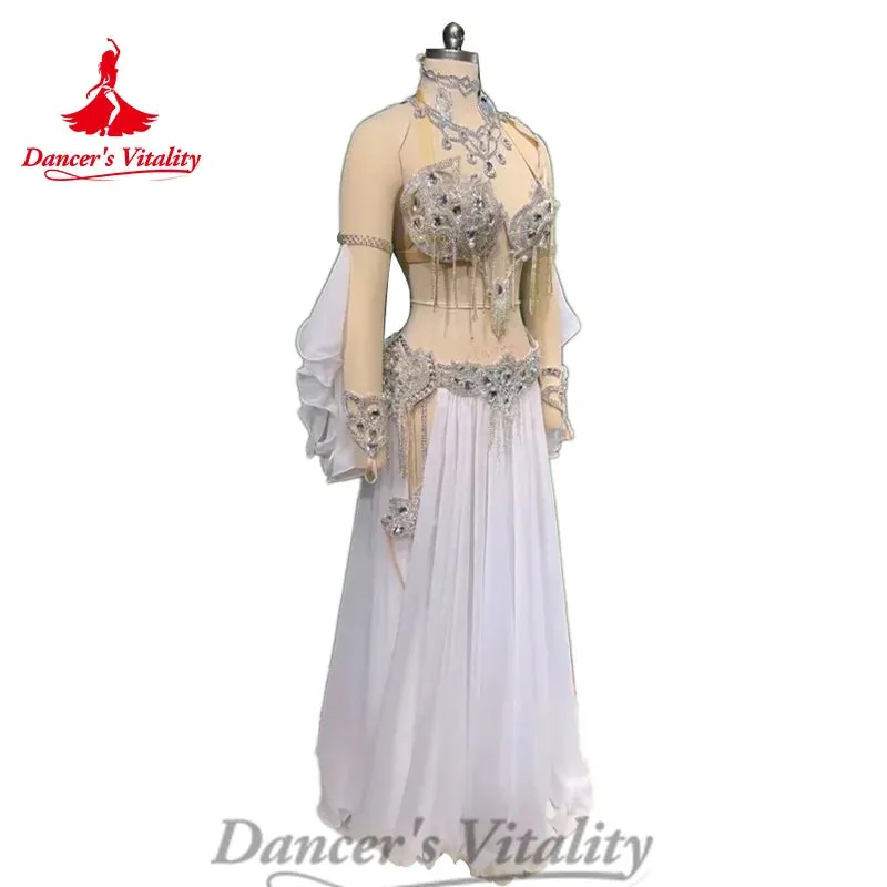 Belly Dance Costume Set Senior Diamond Bra Chiffon Long Skirt Hand Sleeves 3ps Oriental Dance Professional Performance Clothing