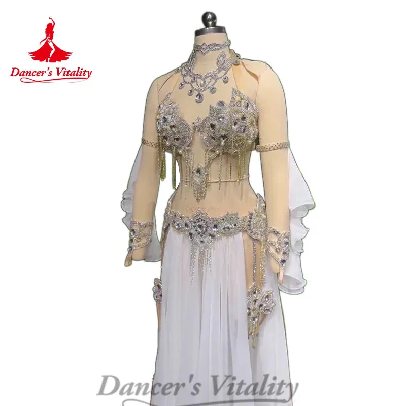 Belly Dance Costume Set Senior Diamond Bra Chiffon Long Skirt Hand Sleeves 3ps Oriental Dance Professional Performance Clothing