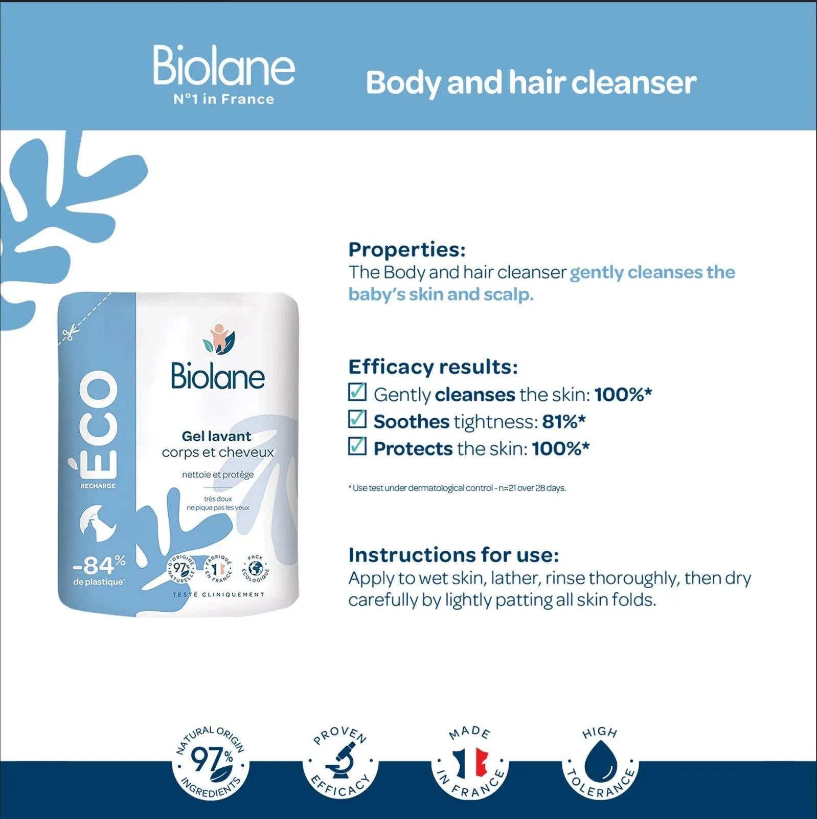 Biolane 2 in 1 Hair and Body Cleanser Eco-Pack (Gel Lavant) 500ml