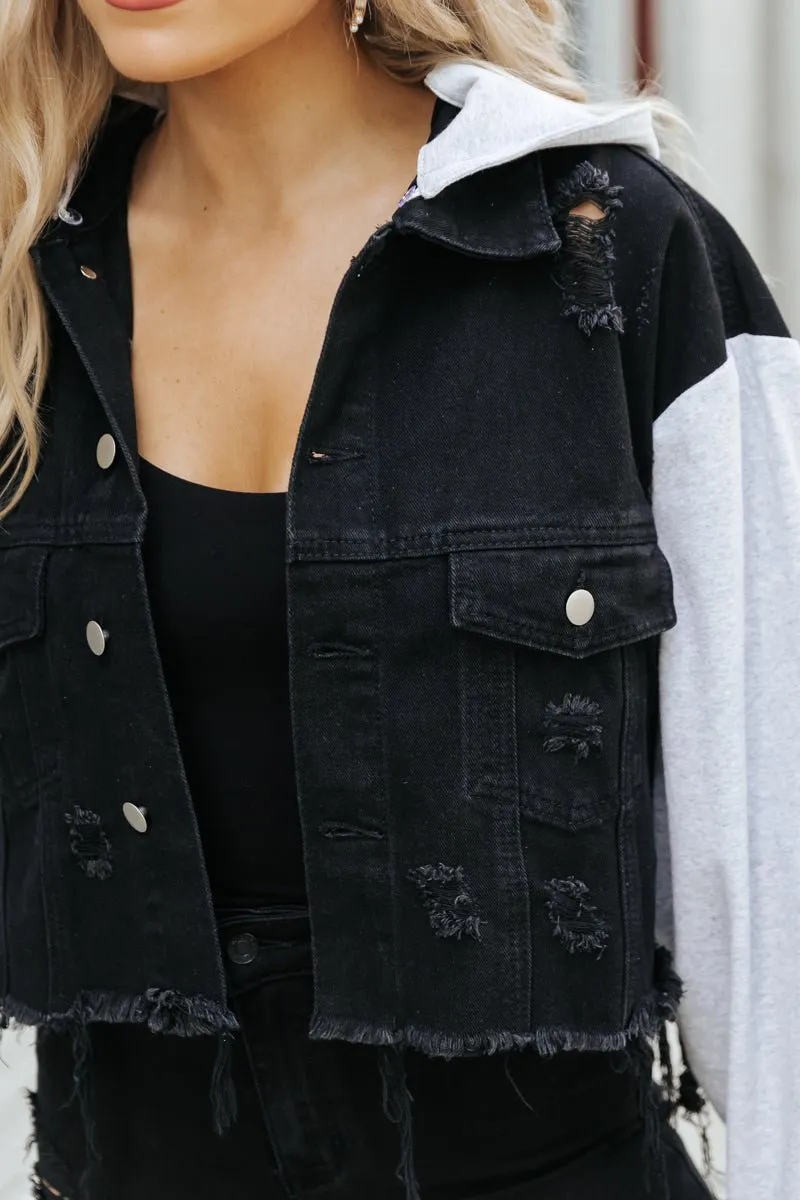 Black Denim Sweatshirt Jacket - FINAL SALE