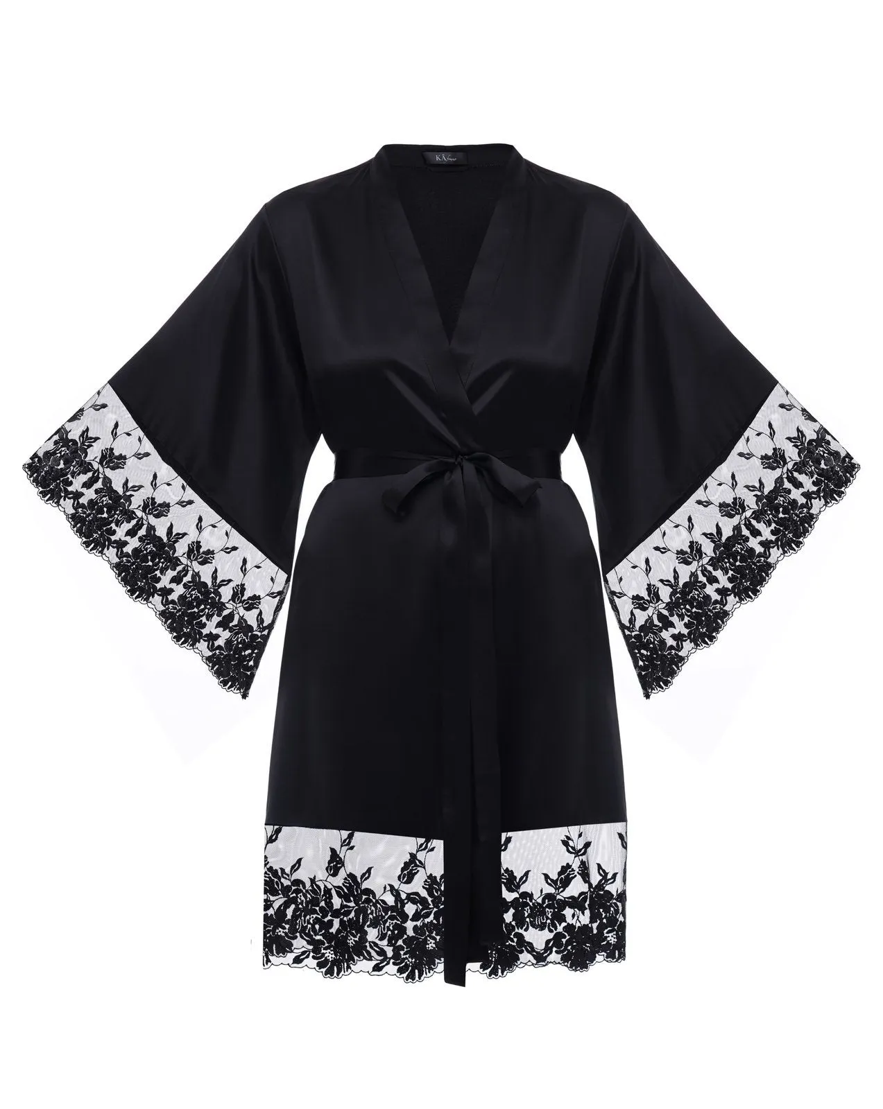 Black Orchid Silk Short Robe With Lace