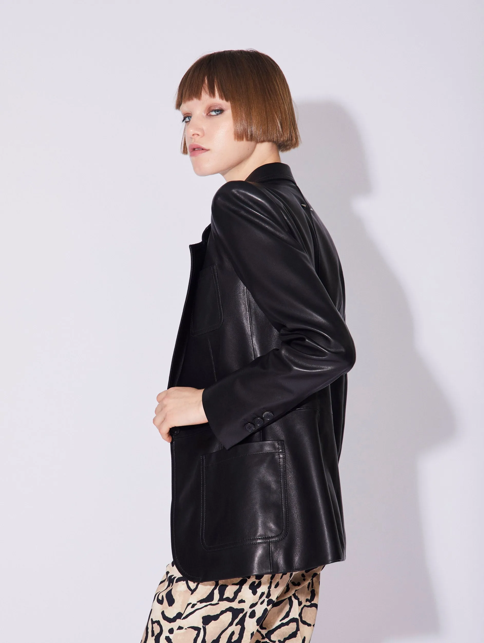 Black plongé lambskin leather jacket