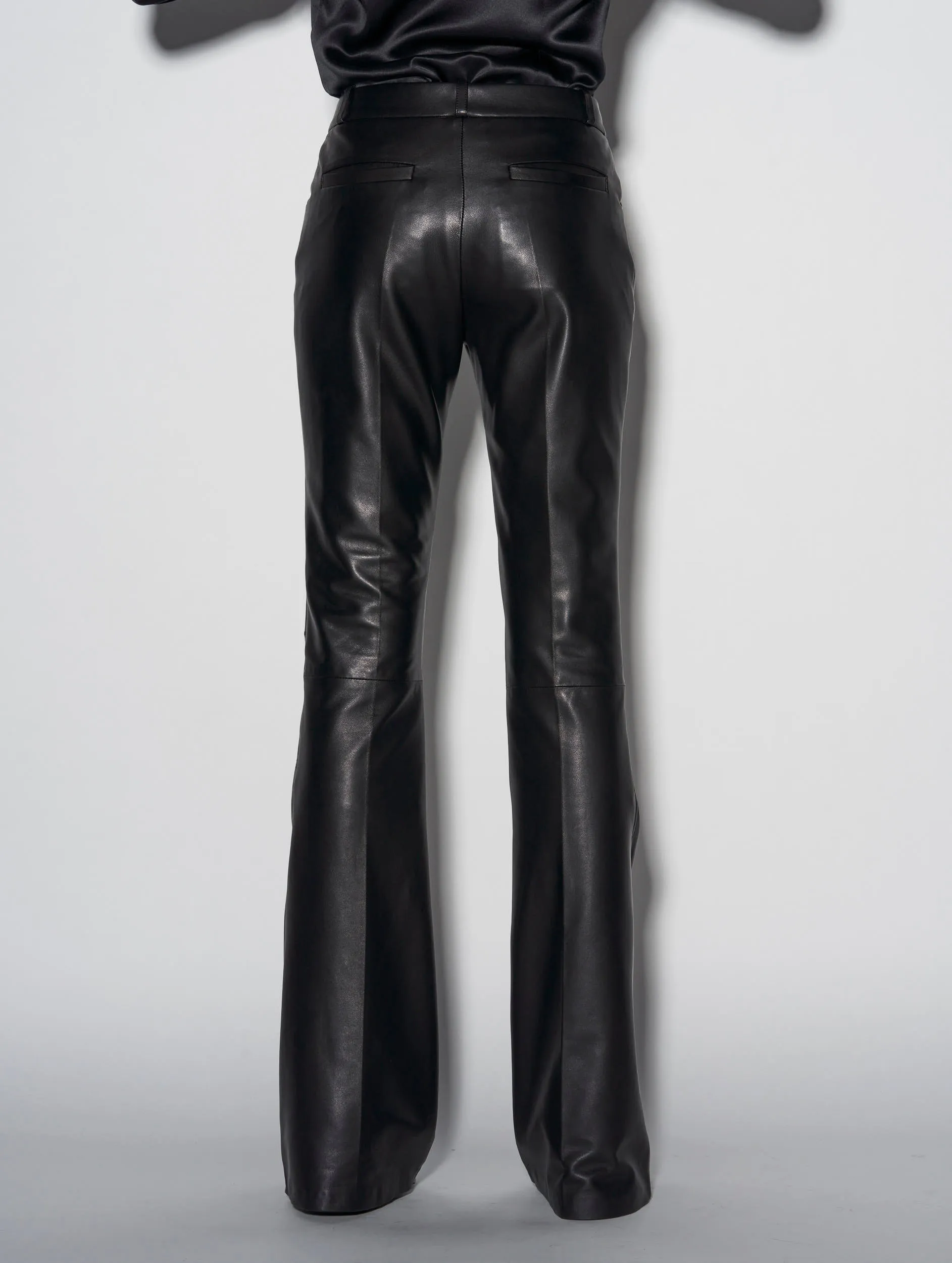 Black plongé leather bootcut trousers