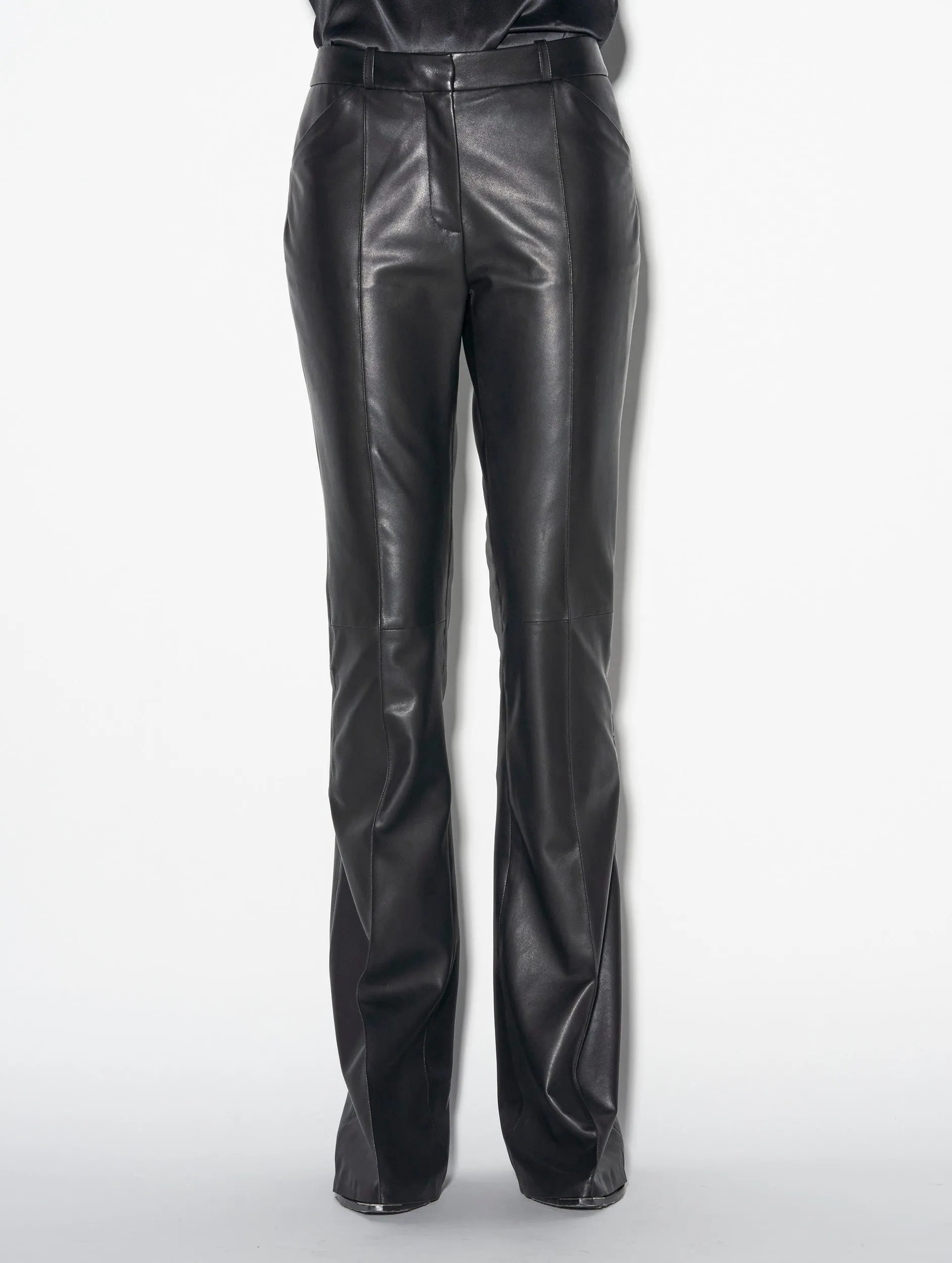 Black plongé leather bootcut trousers