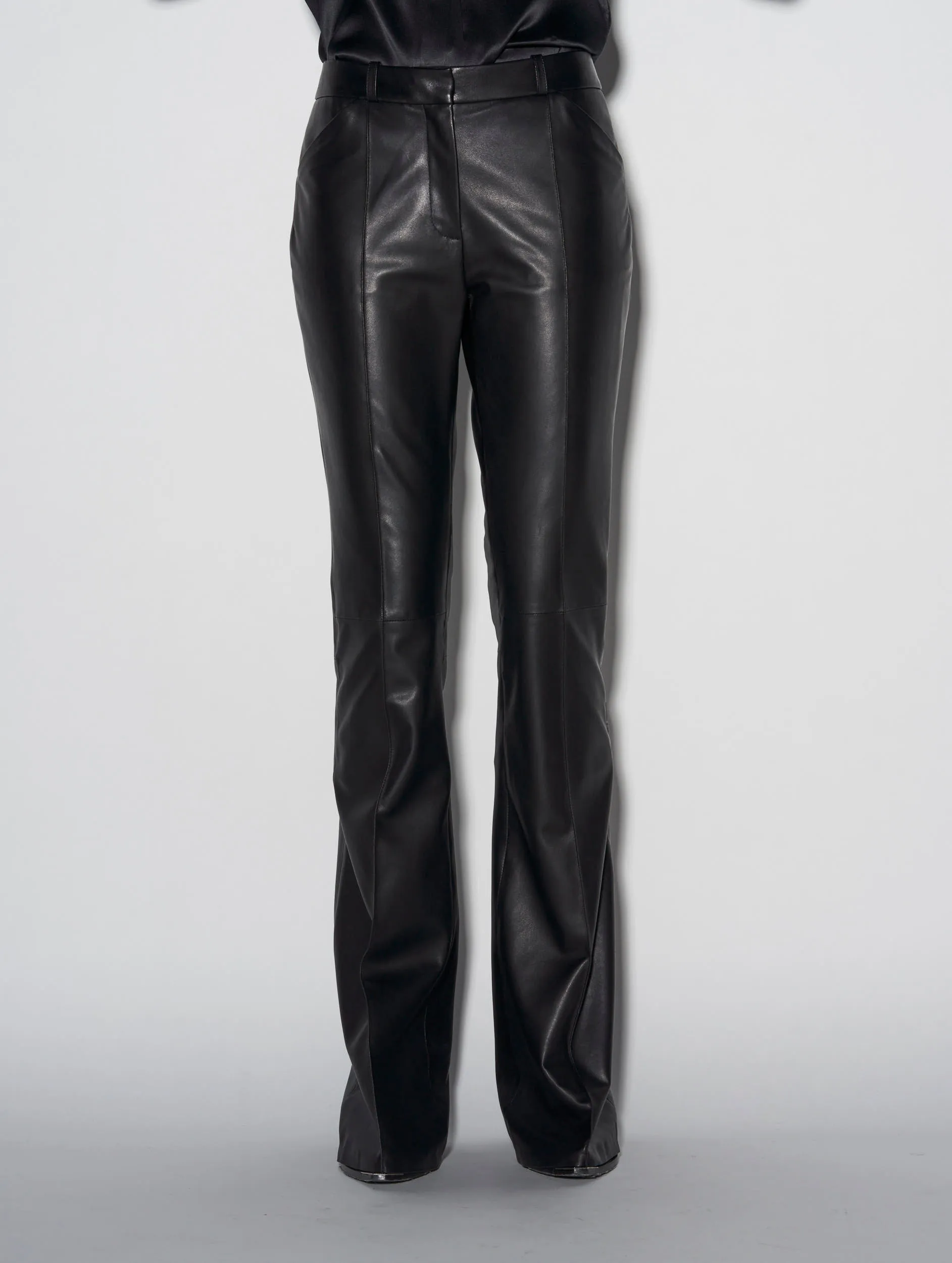 Black plongé leather bootcut trousers