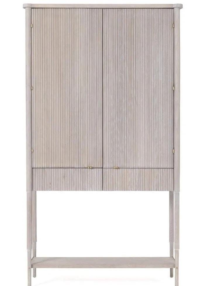 Bleached Oak Ribbed Hutch Cabinet