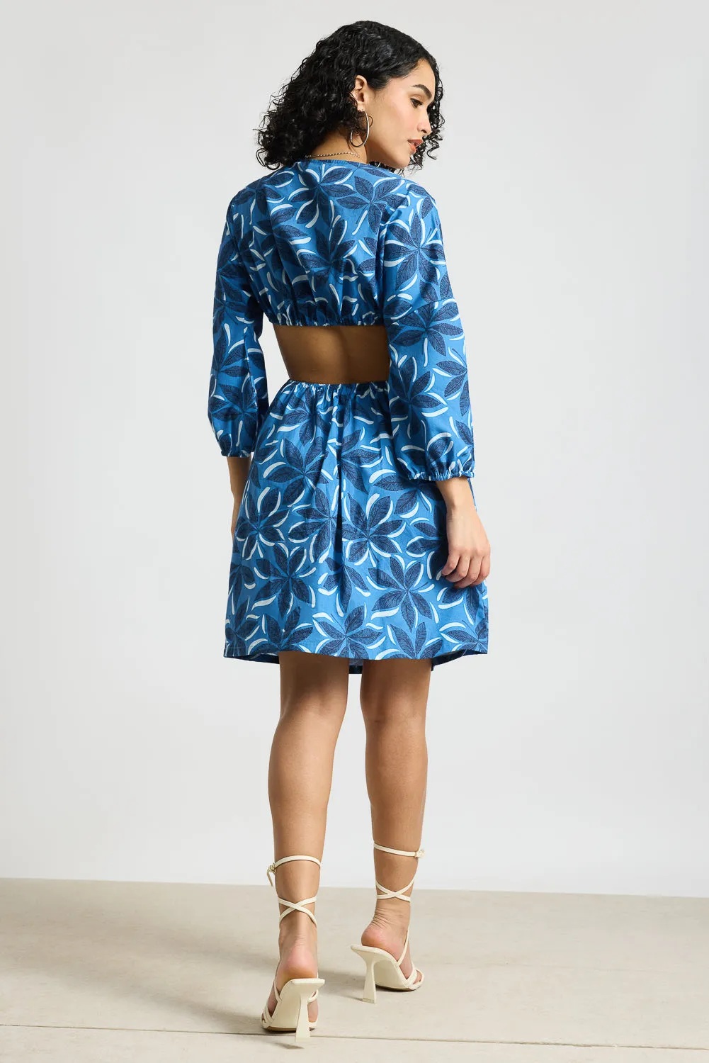 Blue Printed Poplin Dress