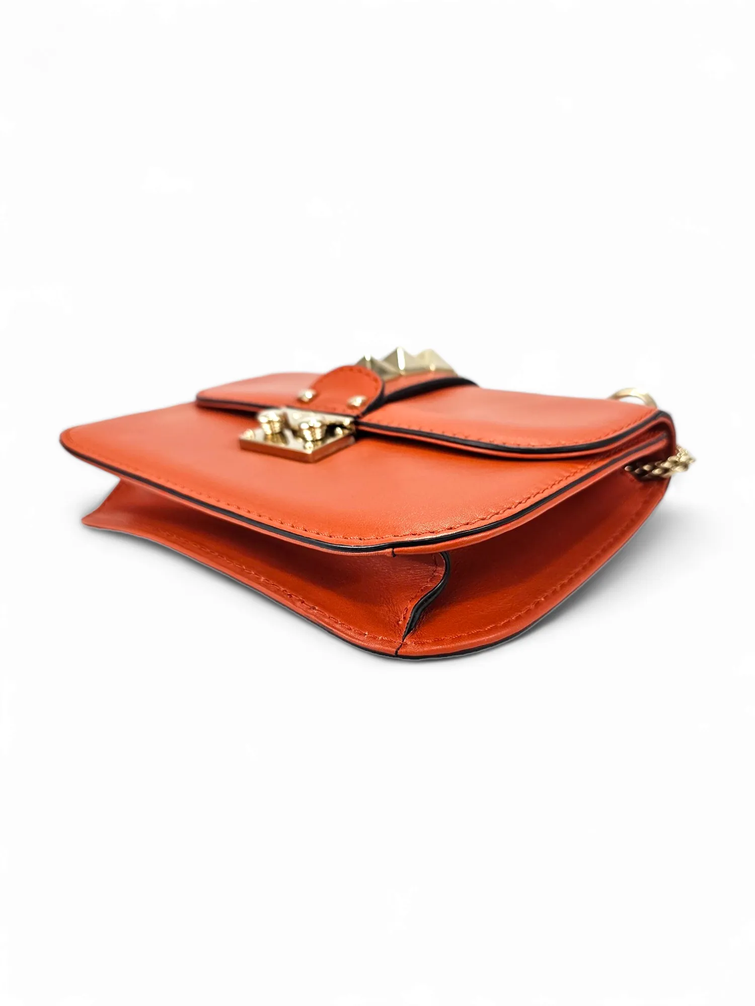 Bolsa Valentino Rockstud Couro Laranja Pequena