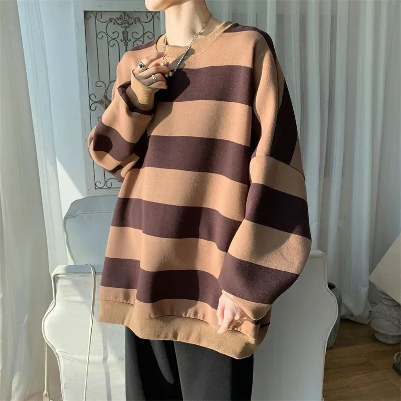 BONSIR  -  Men Women Classic Striped Hoodies Couple O-neck Loose Sweatshirt Spring Autumn Male Hip Hop Streetwear Casual Trend Pullovers