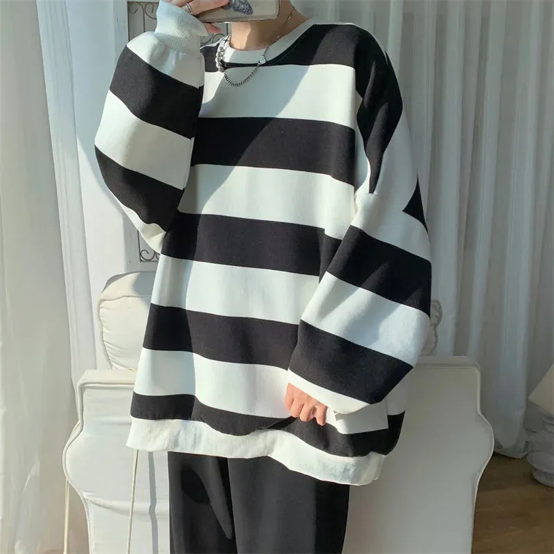 BONSIR  -  Men Women Classic Striped Hoodies Couple O-neck Loose Sweatshirt Spring Autumn Male Hip Hop Streetwear Casual Trend Pullovers