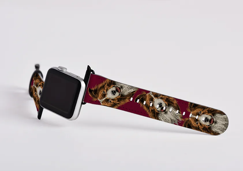 Border Collie Maroon Apple Watch Strap