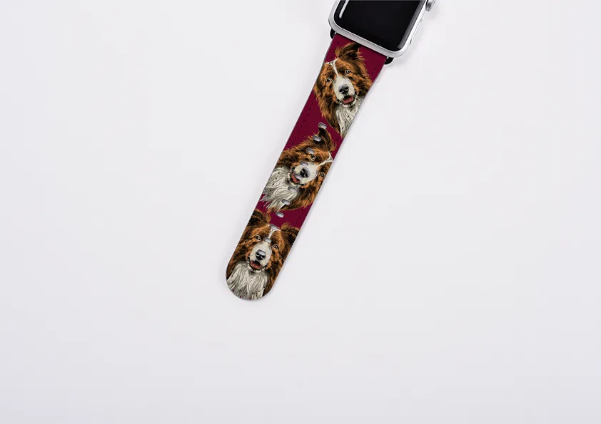 Border Collie Maroon Apple Watch Strap