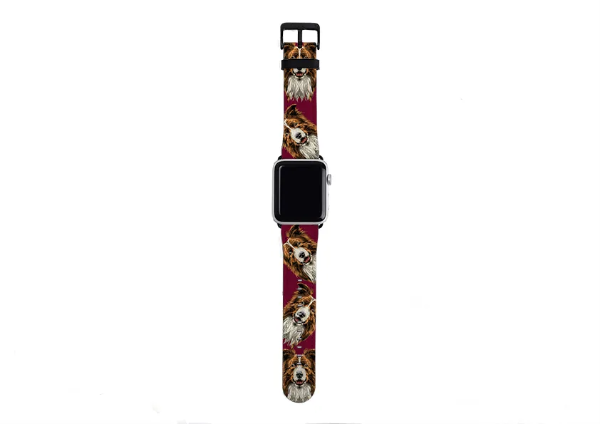 Border Collie Maroon Apple Watch Strap