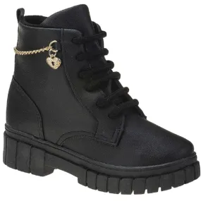 Bota Coturno Infantil Feminina Couro Style Preto