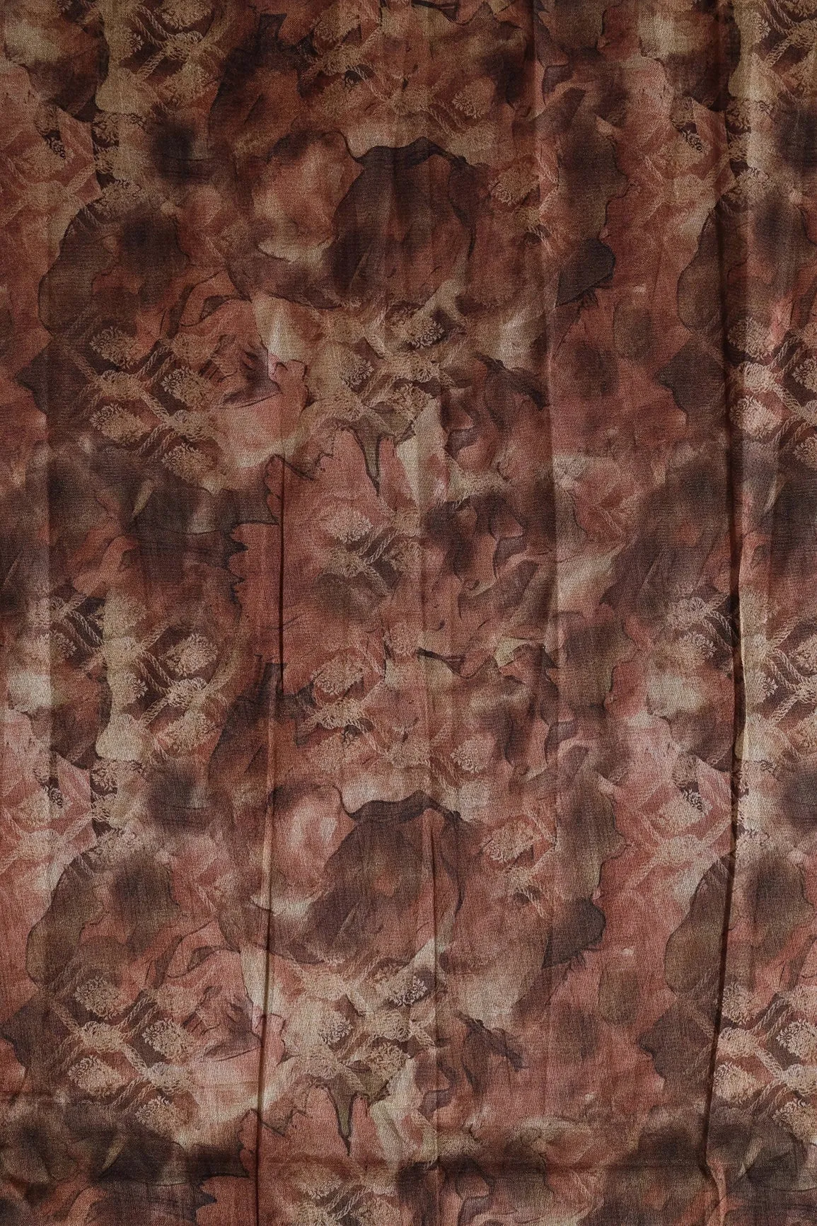 Brown Abstract Pattern Digital Print On Mulberry Silk Fabric