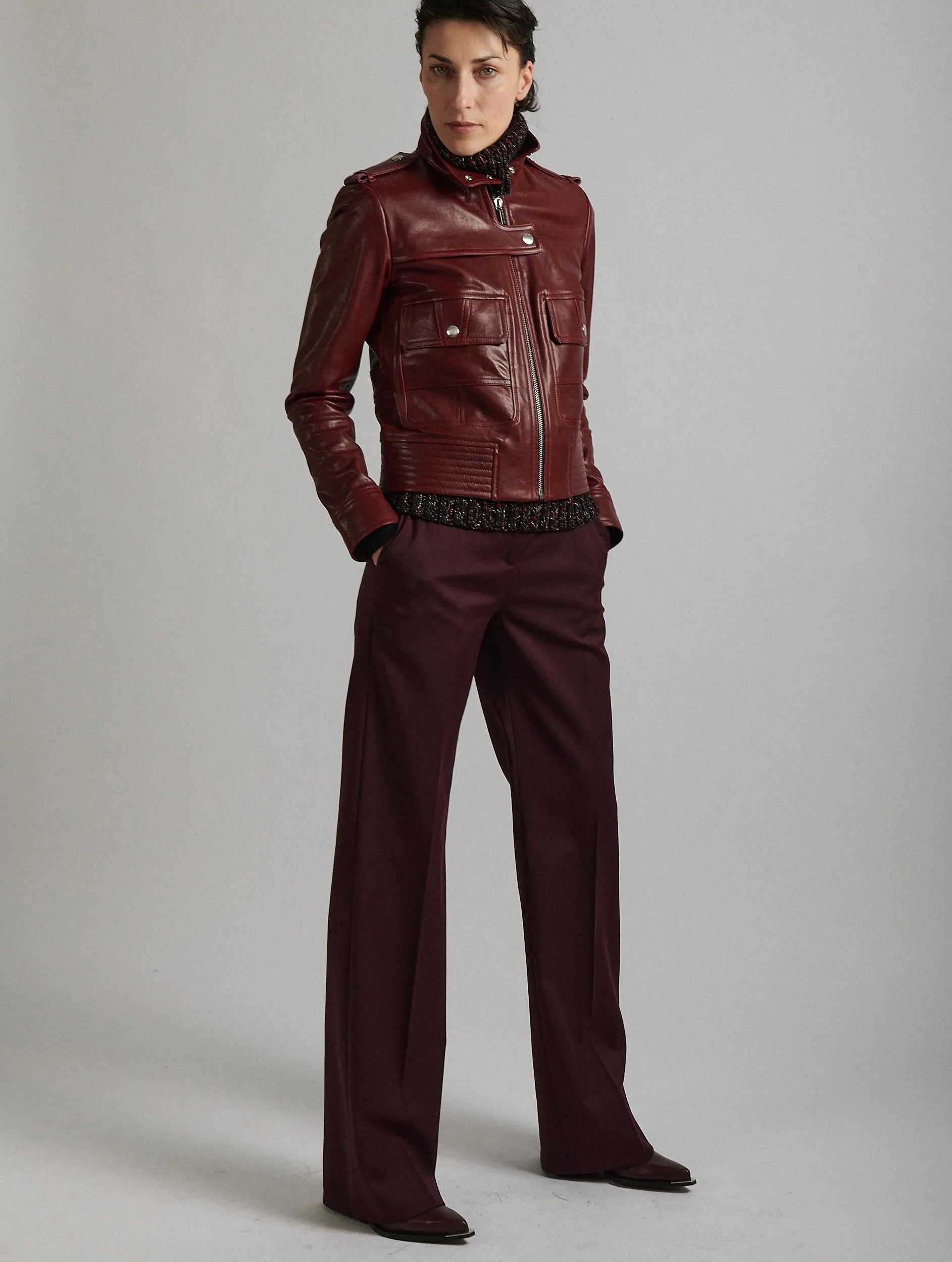 Burgundy leather pilot jacket