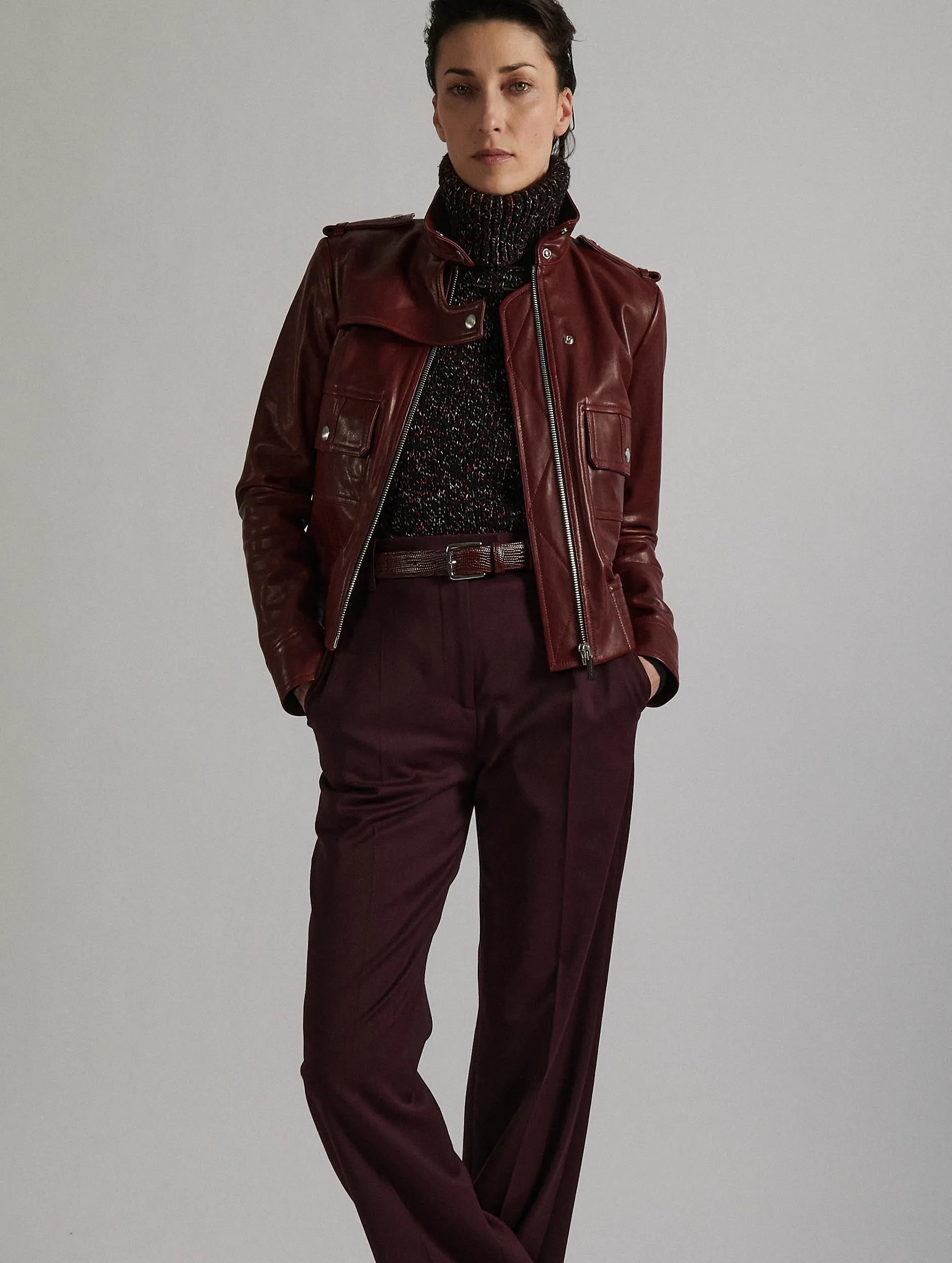 Burgundy leather pilot jacket