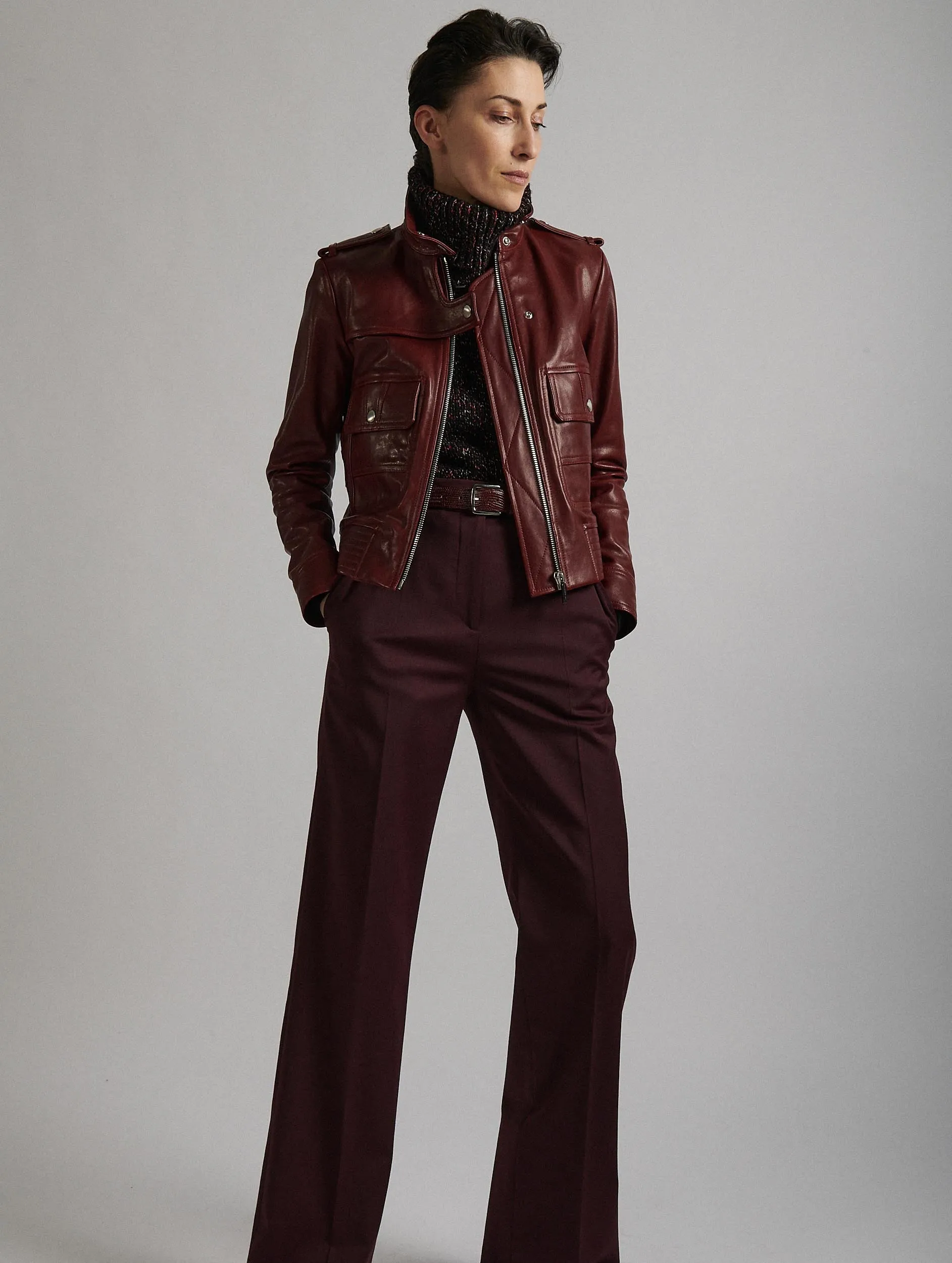 Burgundy leather pilot jacket