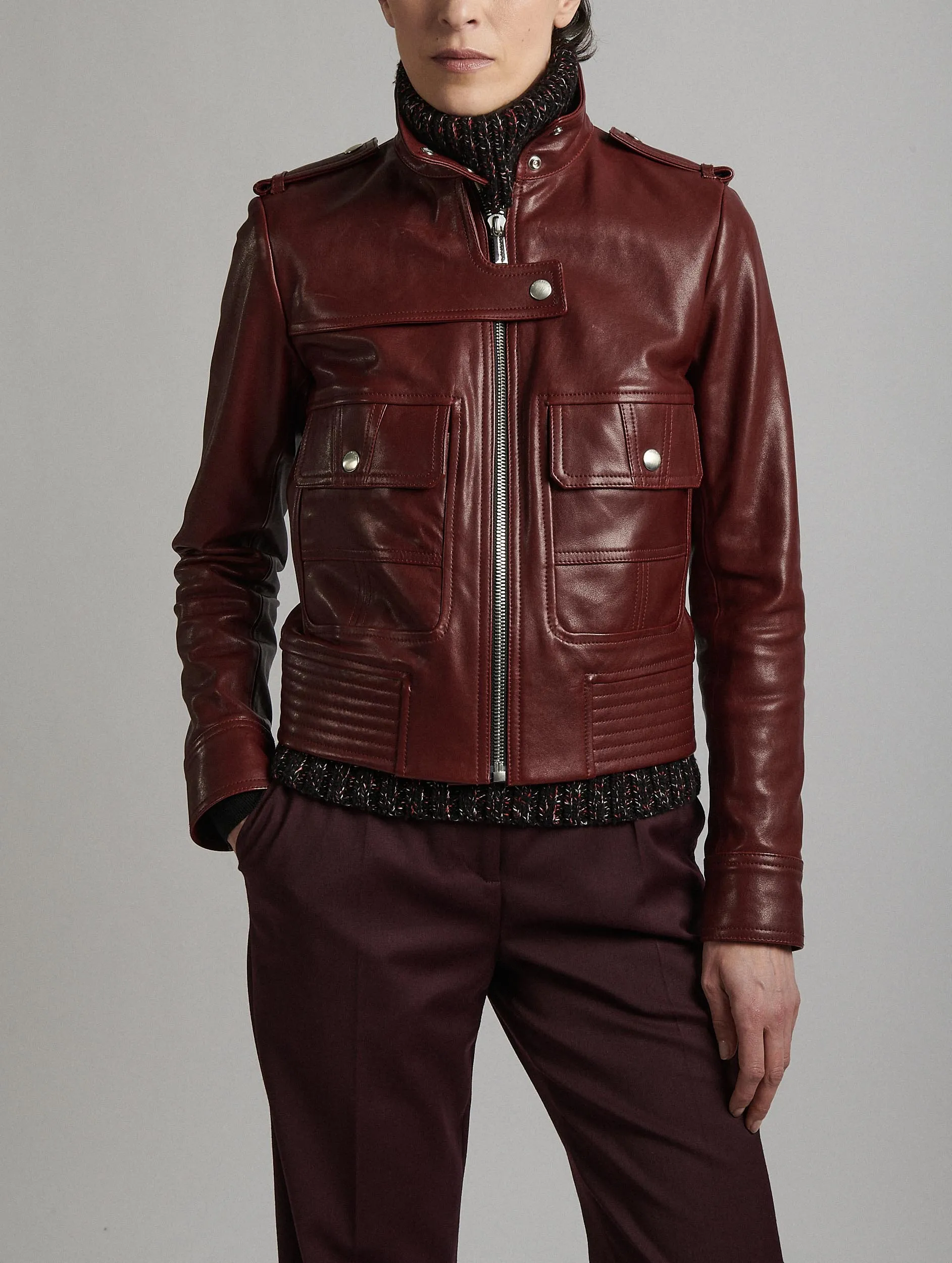 Burgundy leather pilot jacket