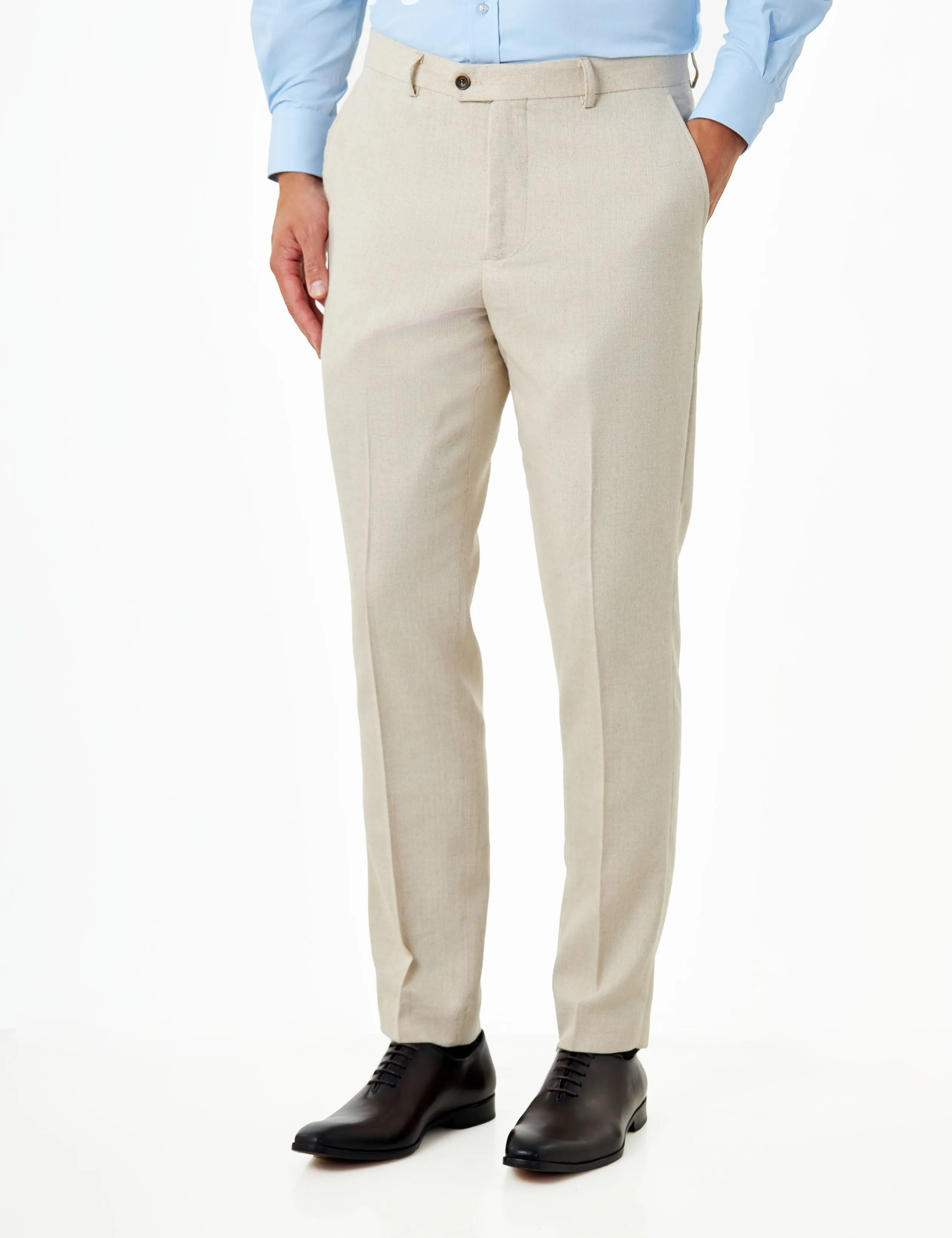 CALIX - Ivory Herringbone Tailored 3 Piece Suit