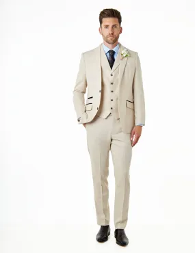 CALIX - Ivory Herringbone Tailored 3 Piece Suit