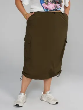 Cargo Drawstring Midi Skirt