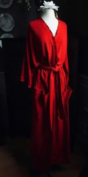 CHERRY RED Long Wrap Robe Shadow Stripe