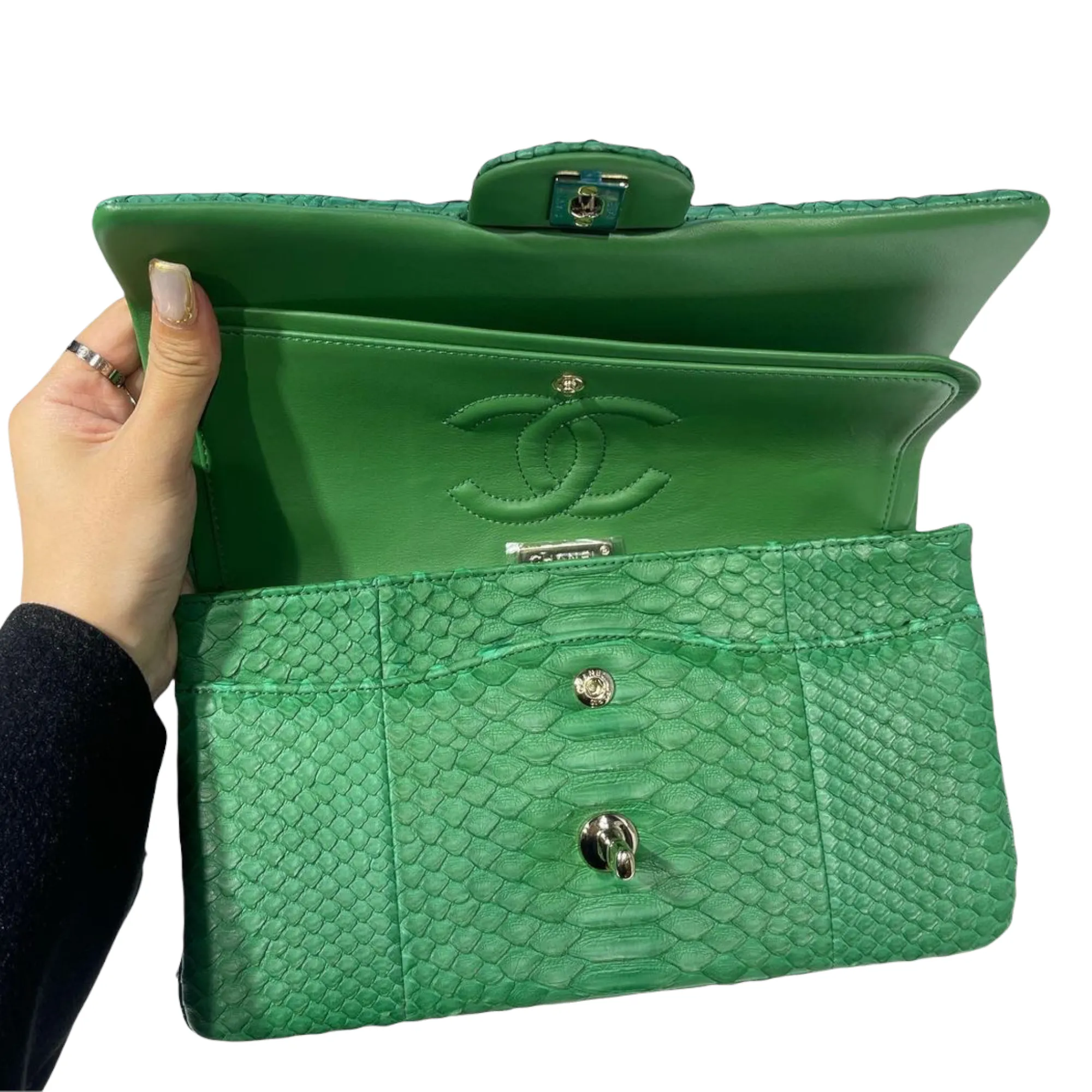 Classic Flap Medium Python Green LGHW