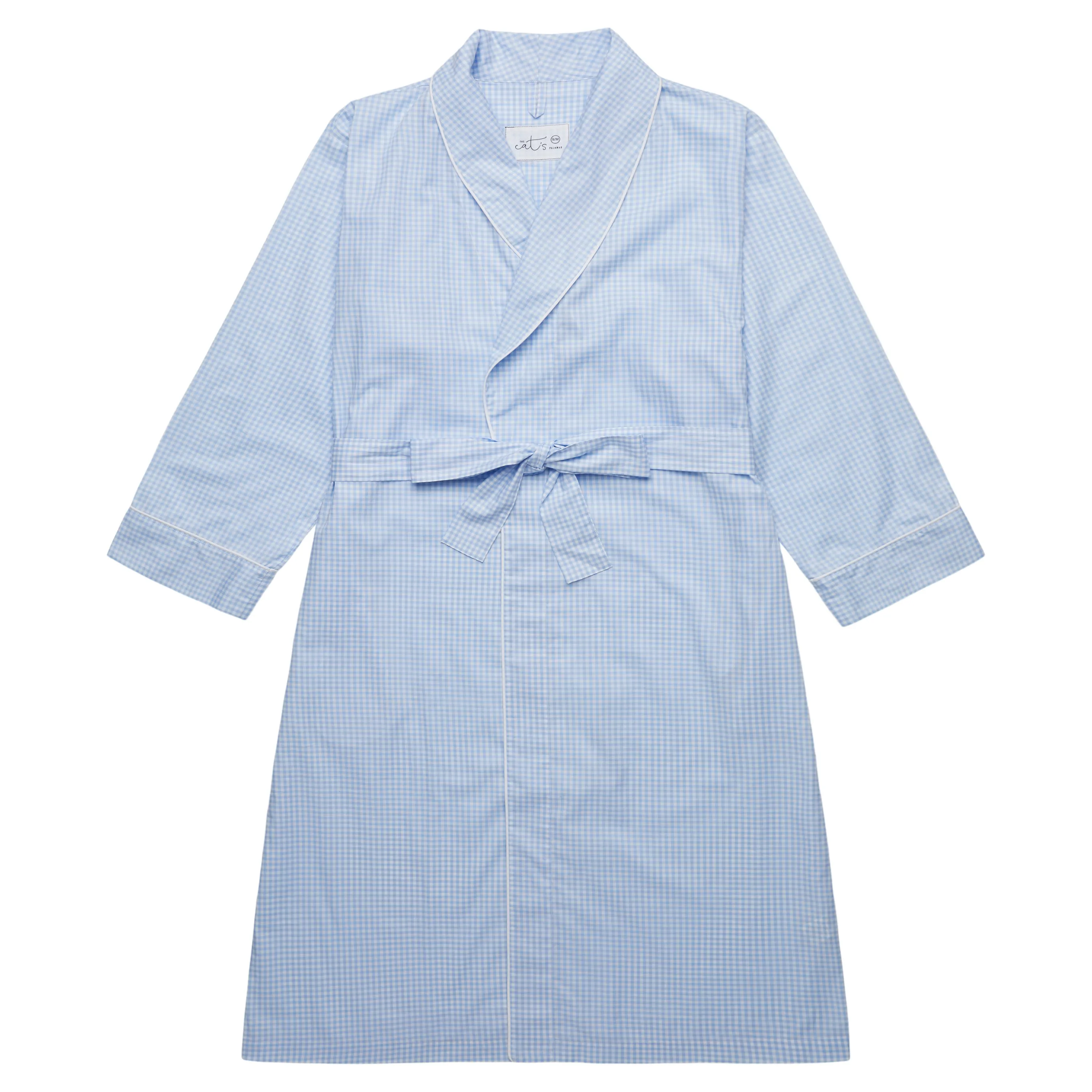 Classic Gingham Luxe Pima Shawl Robe - Blue