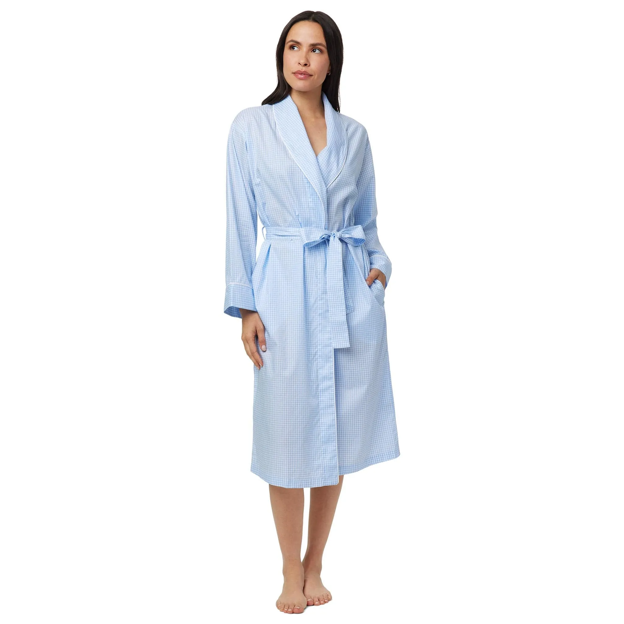 Classic Gingham Luxe Pima Shawl Robe - Blue