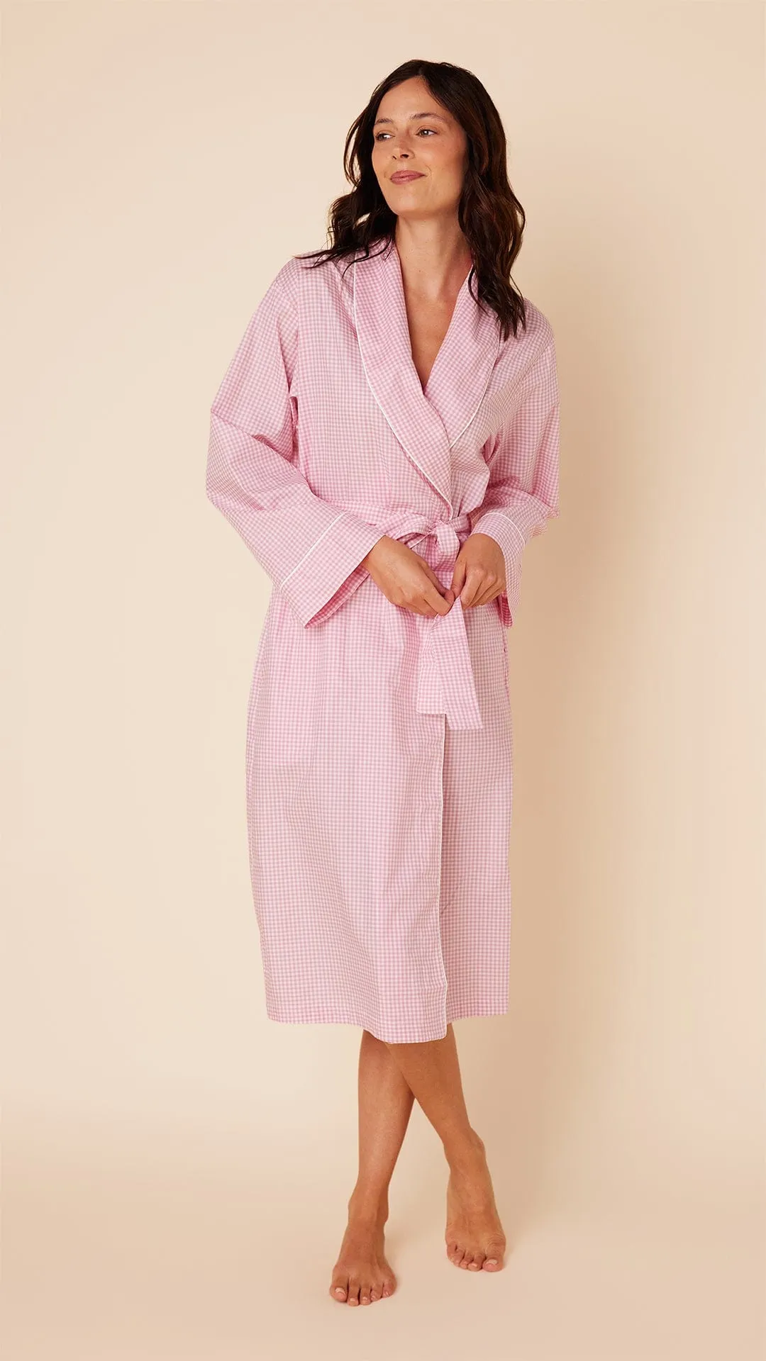 Classic Gingham Luxe Pima Shawl Robe - Pink