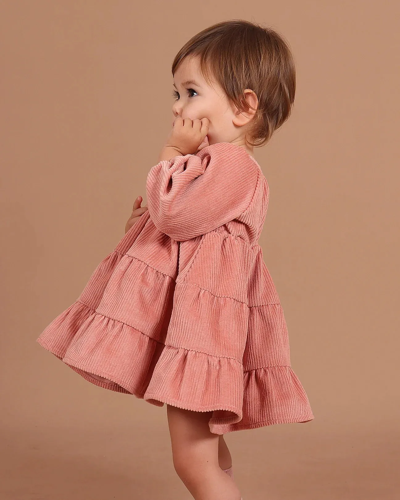 Corduroy Tiered Dress - Dusty Rose