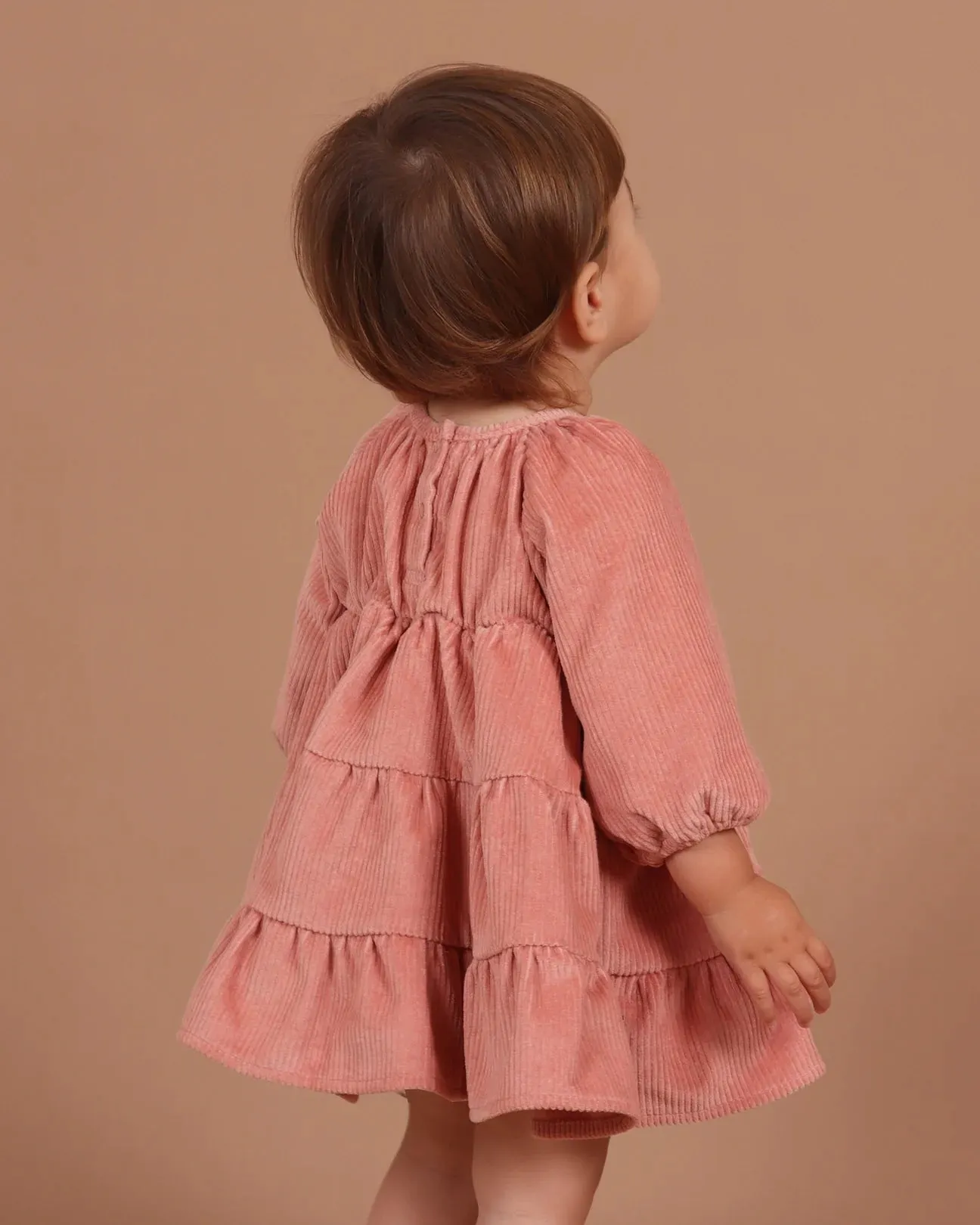 Corduroy Tiered Dress - Dusty Rose