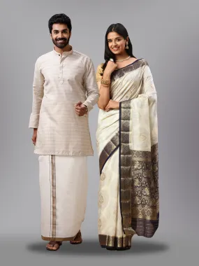 Couple Combo Kurta & Saree Sets Cream SRS73