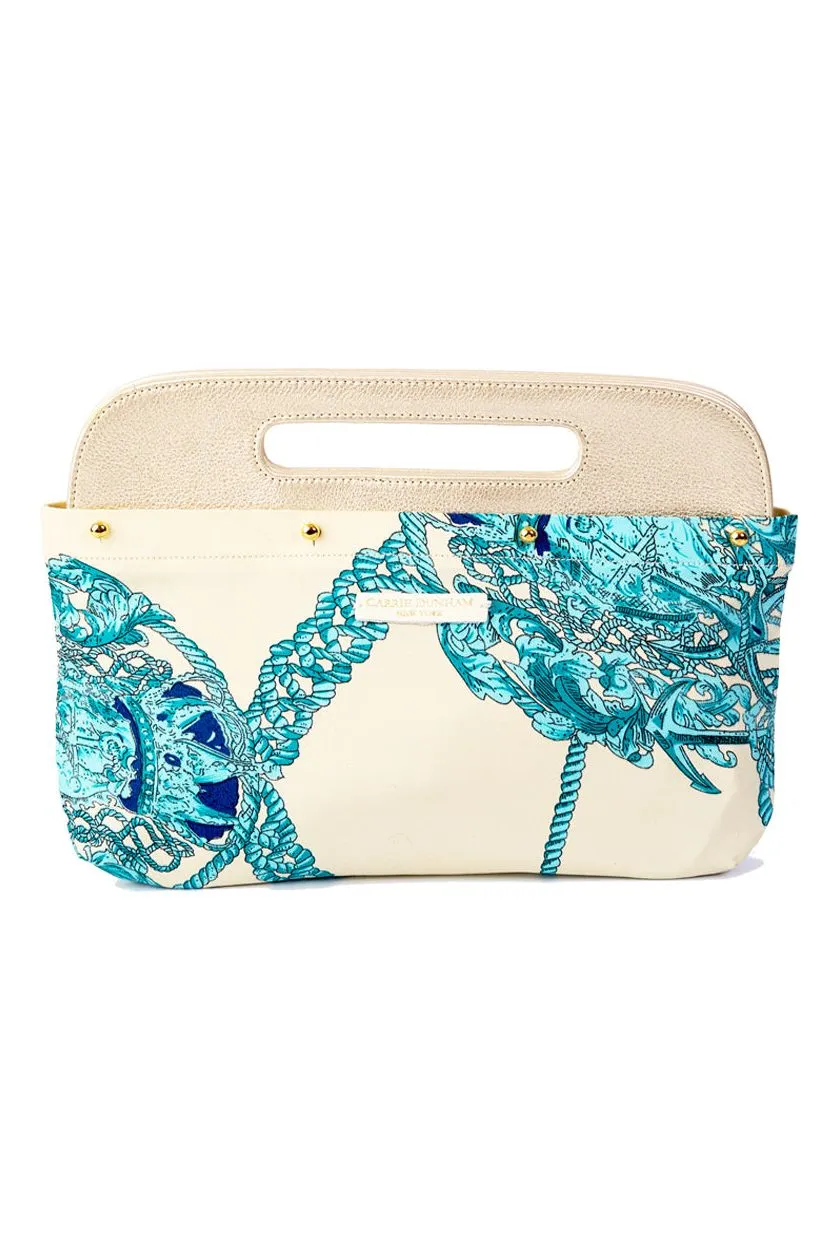 Cream with Blues Silk Clutch Cover