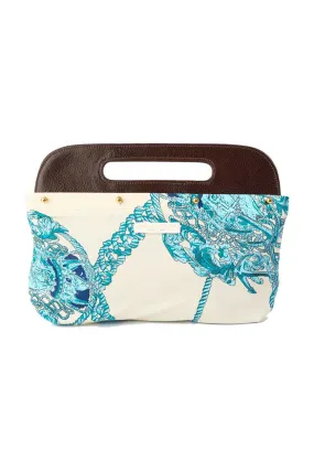 Cream with Blues Silk Clutch Cover