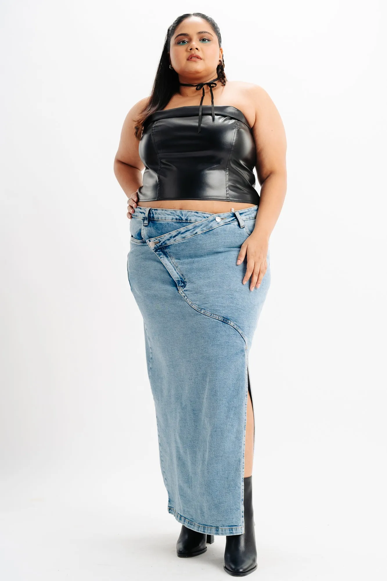 Cross Over Stretch Denim Skirt