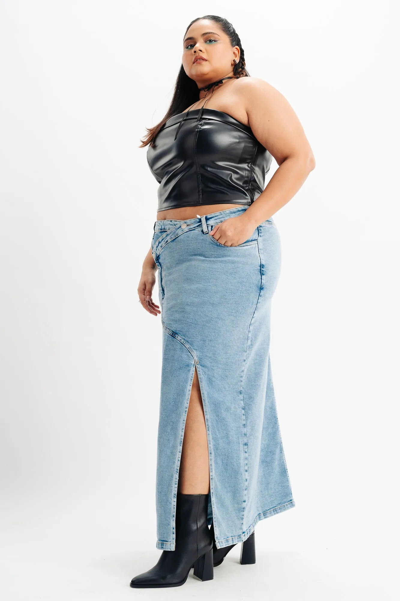 Cross Over Stretch Denim Skirt