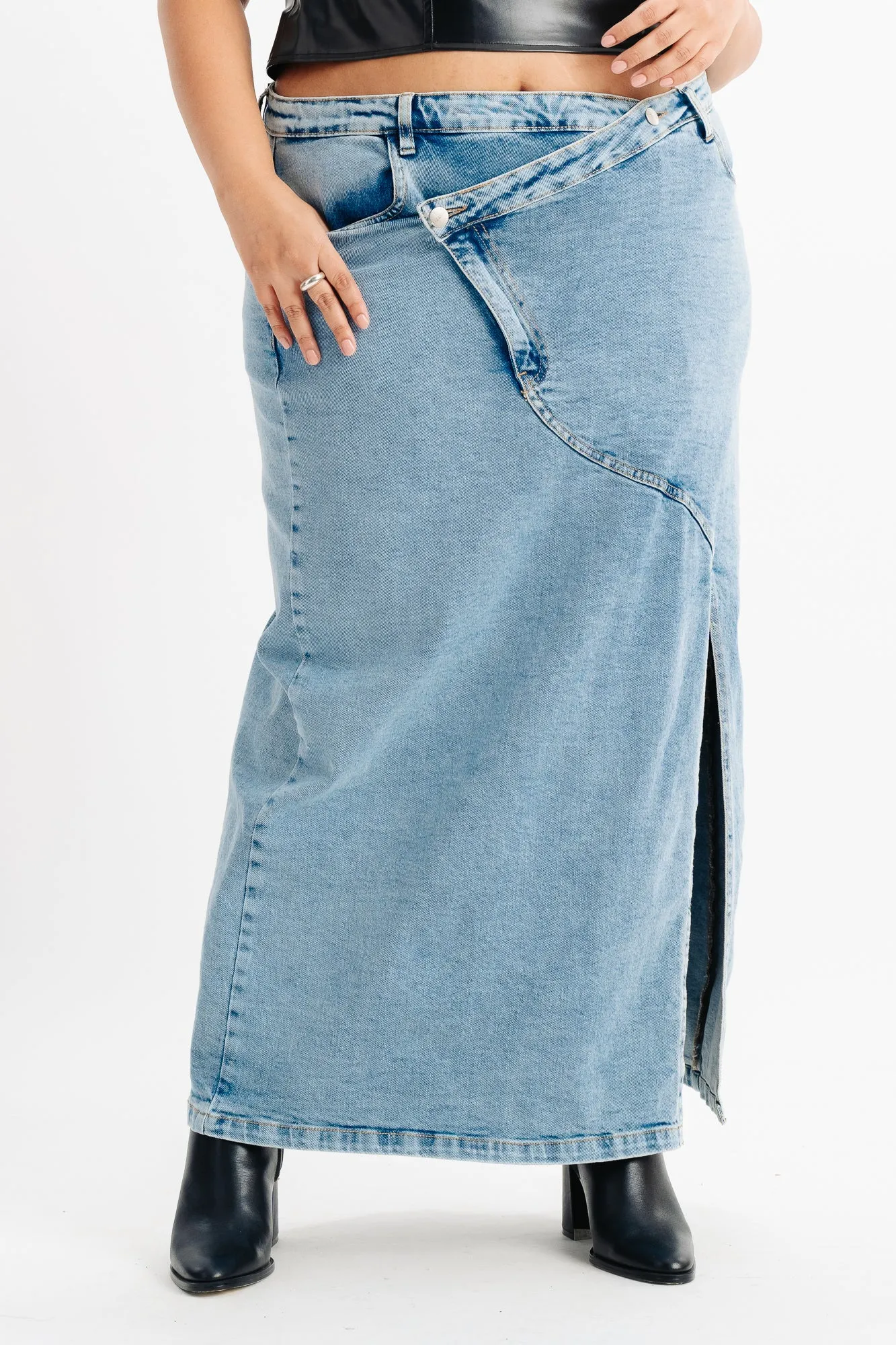 Cross Over Stretch Denim Skirt