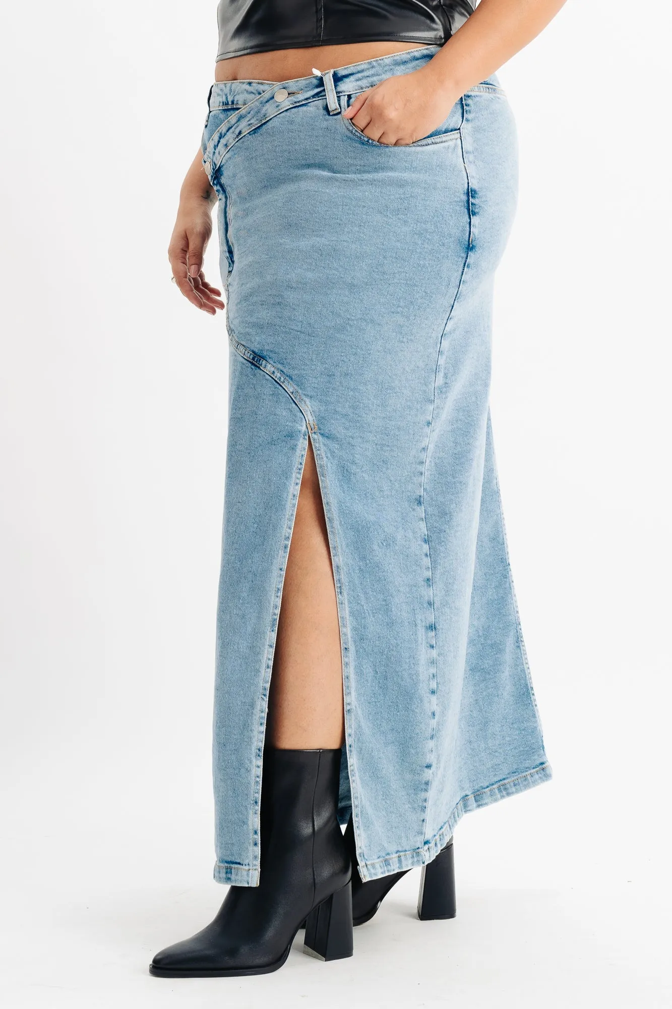 Cross Over Stretch Denim Skirt