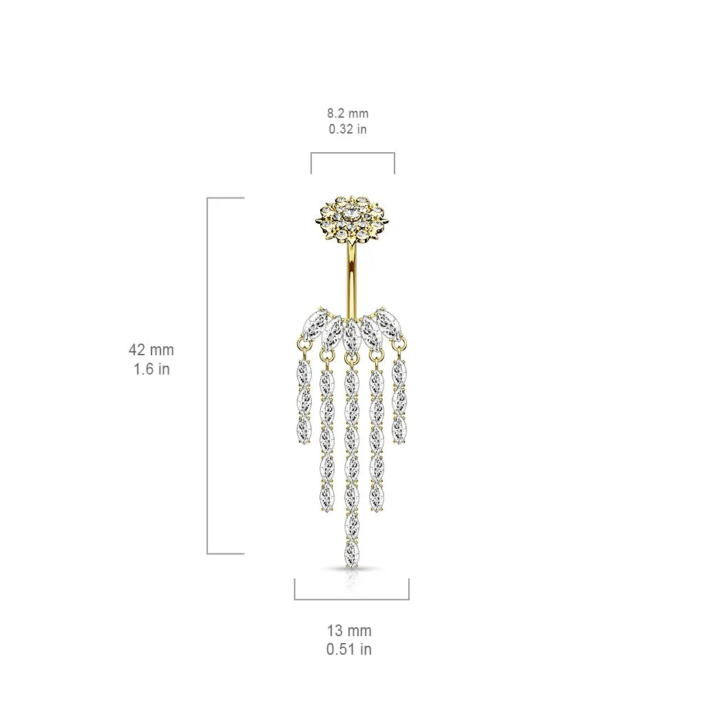 Crowned Ice Chandelier Belly Bar with Rose Gold Plating