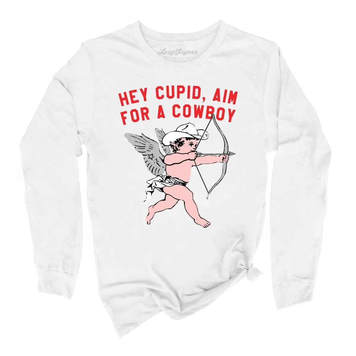 Cupid Aim For A Cowboy Long Sleeve Tee