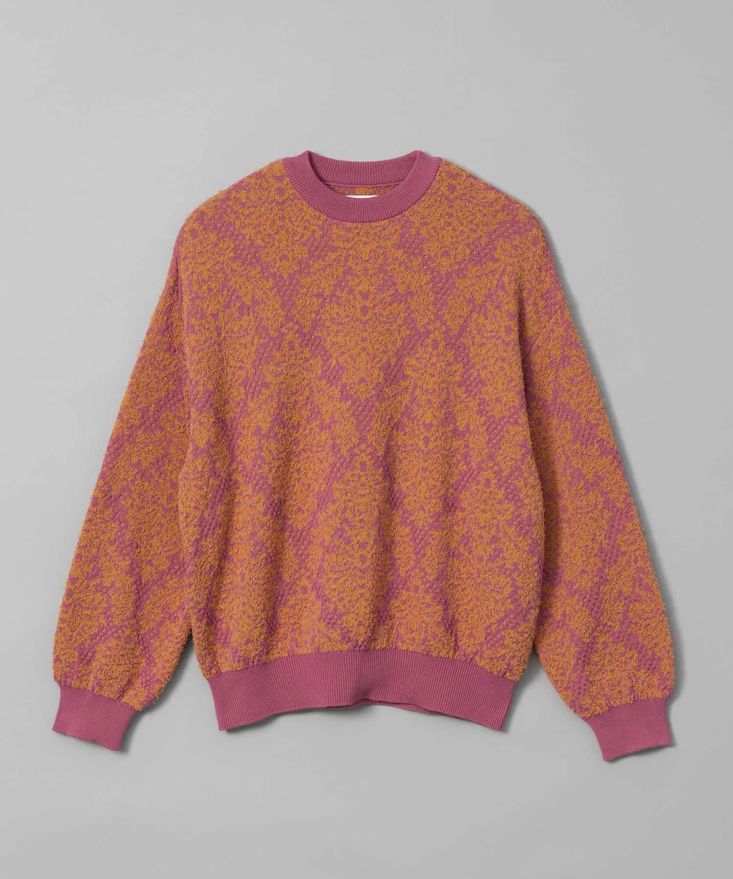 Damask Jacquard Prime-Over Crew Neck Knit Pullover