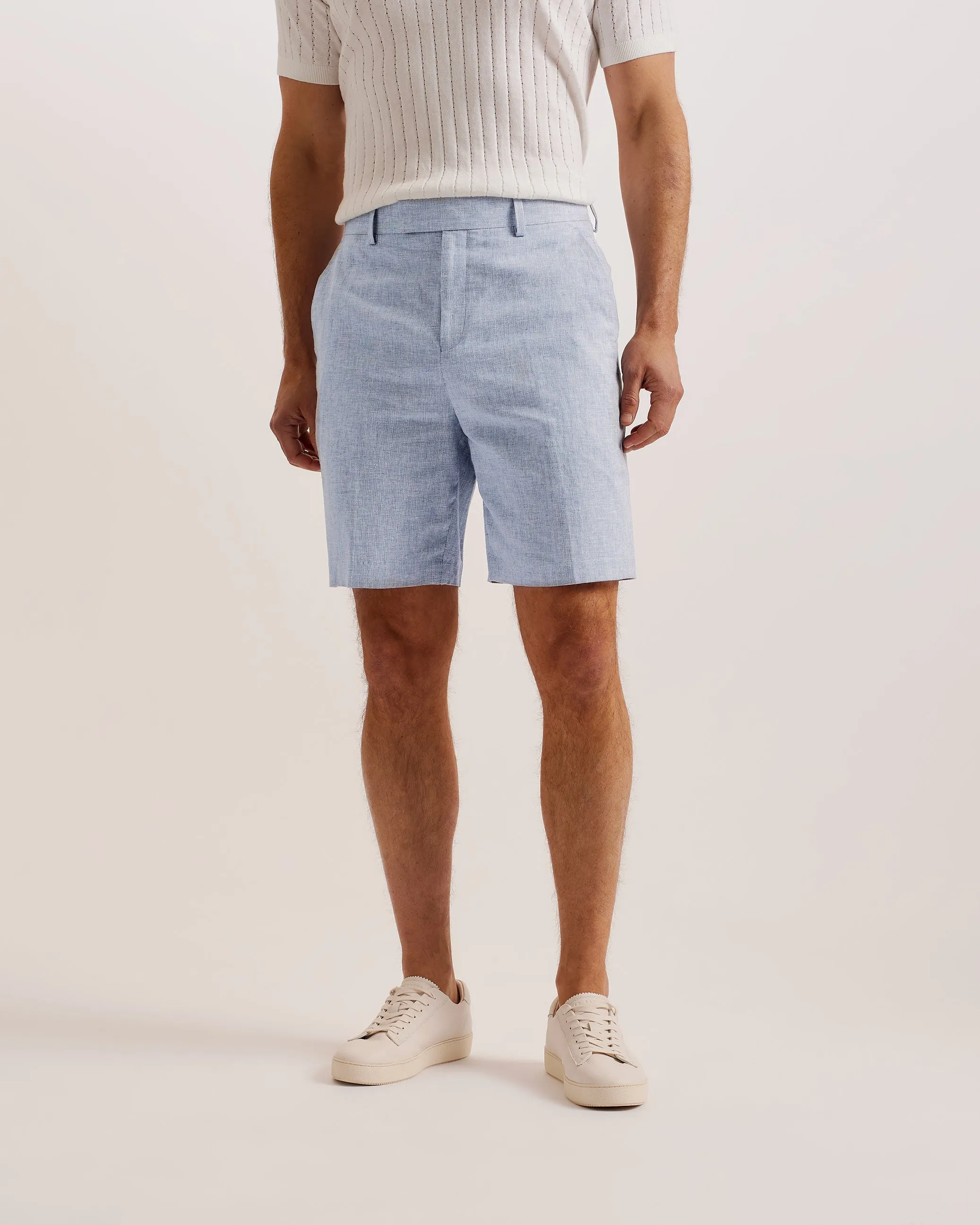 Damasks Slim Cotton Linen Short Lt-Blue